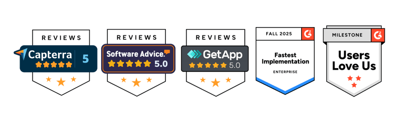 Industry review badges highlighting Pharos Cloud recognition from Capterra, Software Advice, GetApp, and G2.
